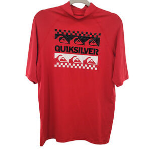Quiksilver Men's Rash Guard Swim Top Size M Red Medium Short Sleeve